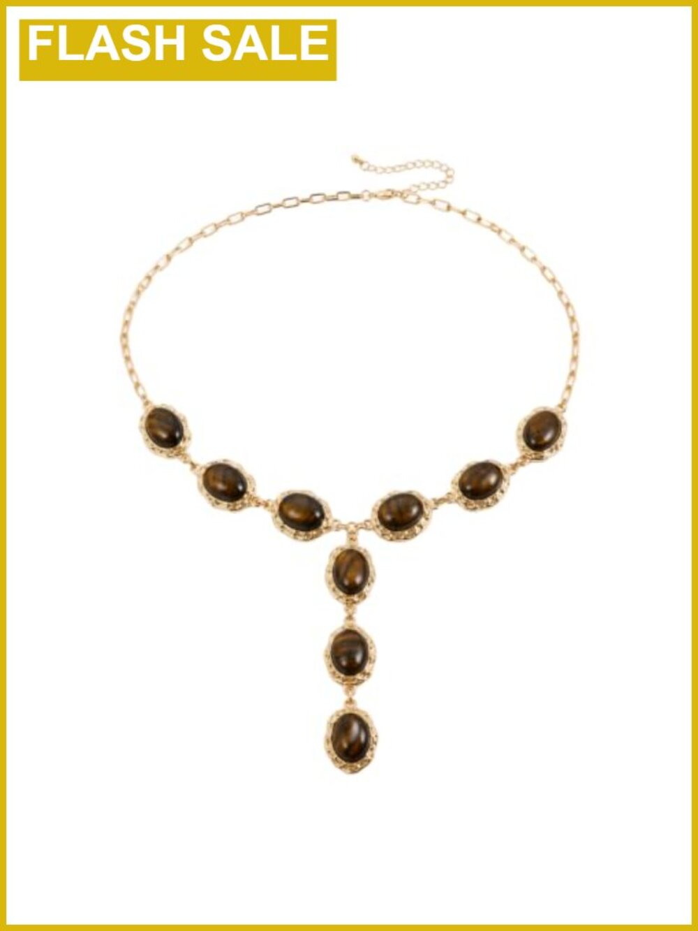 Women's Long Chunky Chain Necklace Tiger Eye Stone Retro Style